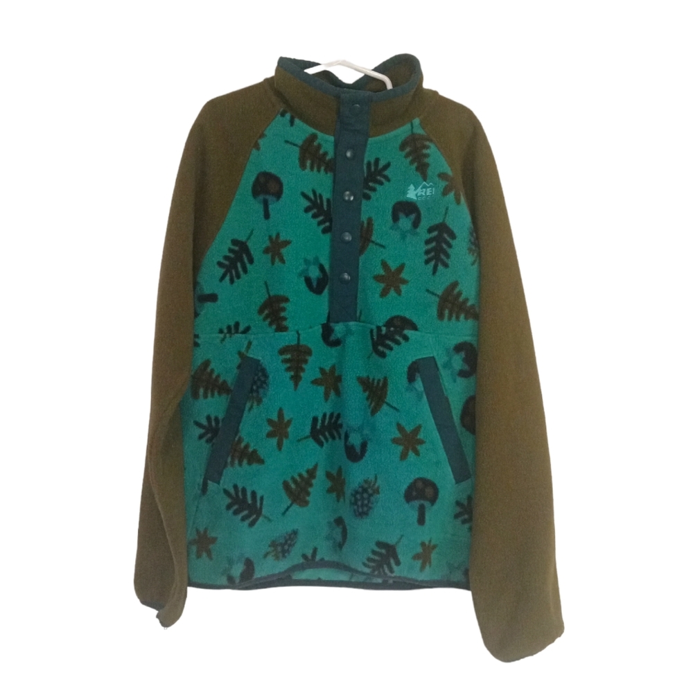 REI Fleece sweater kids size medium age 10-12 Dark Green with Blue